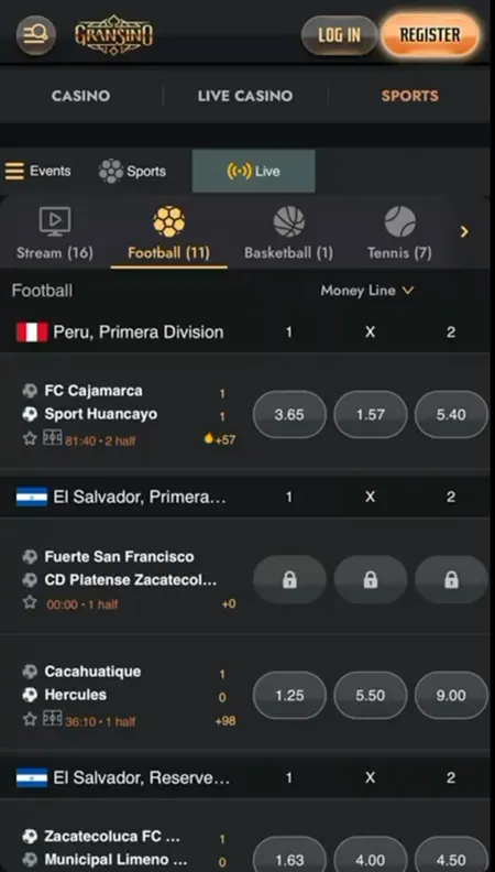 Gransino live sports betting football view